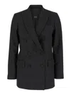 Plain Grey Double-breasted Jacket With Check Motif In Tech Fabric Woman In Grey
