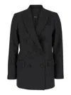 Plain Grey Double-breasted Jacket With Check Motif In Tech Fabric Woman In Grey