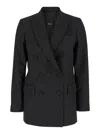 Plain Grey Double-breasted Jacket With Check Motif In Tech Fabric Woman In Grey