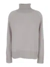Plain Grey High Neck Sweater With Ribbed Trim In Grey