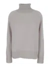 Plain Grey High Neck Sweater With Ribbed Trim In Beige