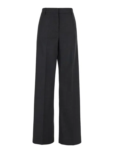 PLAIN GREY HIGH WAIST PANTS WITH CHECK MOTIF IN FABRIC WOMAN