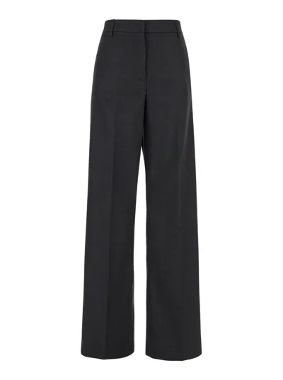 Plain Grey High Waist Pants With Check Motif In Fabric Woman In Black