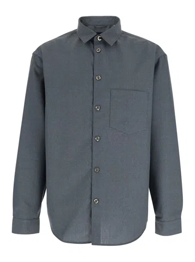 PLAIN GREY SHIRT WITH CLASSIC COLLAR IN VIRGIN WOOL BLEND MAN