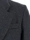 Plain Grey Single-breasted Long Coat With Notched Revers In Fabric Woman In Grey