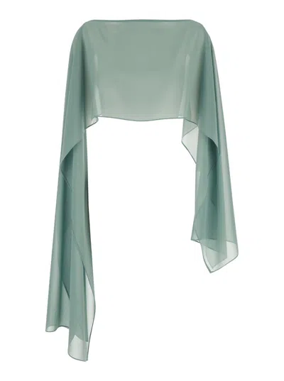 Plain Grey Stole With Boat Neckline In Sheer Fabric Woman