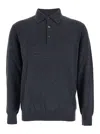 Plain Grey Sweater With Polo Shirt Style Collar And Long Sleeves In Wool Blend Man In Gray