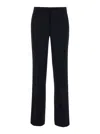 Plain Straight Blue Pants With Belt Loops In Fabric Woman
