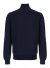 Plain Dark Blue Turtleneck Sweater In Merino Wool And Silk Blend Man In Blue