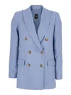 Plain Light Blue Double-breasted Jacket With Classic Lapels In Blue