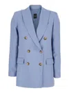 Plain Light Blue Double-breasted Jacket With Classic Lapels