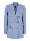 Plain Light Blue Double-breasted Jacket With Classic Lapels In Blue