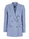 Plain Light Blue Double-breasted Jacket With Classic Lapels In Blue
