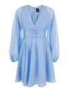 Plain Light Blue Dress With V-neck And Flared Skirt
