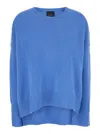 Plain Light Blue Oversized Crewneck Sweater In Blue