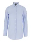 Plain Light Blue Shirt With Classic Collar And Curved Hem In Cotton Woman In Blue