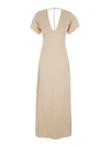 Plain Long Beige Dress With Bow At The Back In Fabric In Neutrals