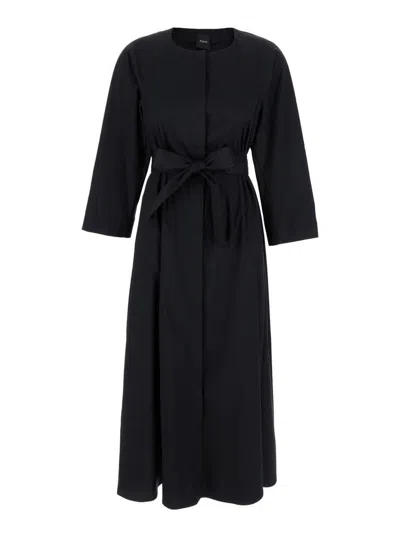 Long Black Dress with Belted Waist for Elegant and Feminine Look main image 1