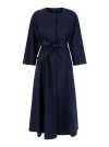 Plain Long Blue Dress With Belt In Blue