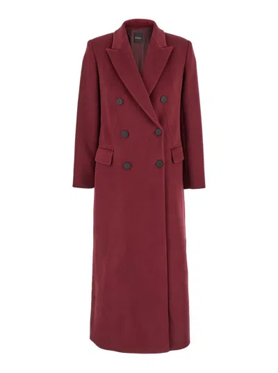 PLAIN LONG BORDEUAX DOUBLE-BREASTED COAT IN FABRIC WOMAN