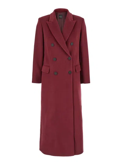PLAIN LONG BORDEUAX DOUBLE-BREASTED COAT IN FABRIC WOMAN