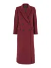 Plain Long Bordeuax Double-breasted Coat In Fabric Woman In Red