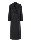 PLAIN LONG BLACK DOUBLE-BREASTED COAT IN FABRIC WOMAN