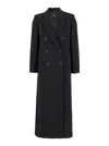 PLAIN LONG BLACK DOUBLE-BREASTED COAT IN CADY WOMAN