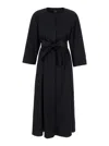 PLAIN LONG BLACK DRESS WITH BELT IN FABRIC WOMAN
