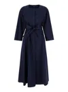 PLAIN LONG BLUE DRESS WITH BELT IN FABRIC WOMAN