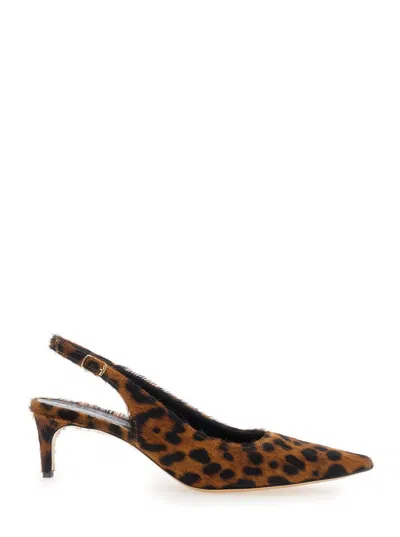 Plain 'luisa' Brown Slingback Pumps With Medium Stiletto Heel And Leopard Print All-over