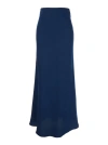 Plain Maxi Blue Relaxed Skirt In Satin Fabric In Blue