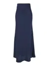 Plain Maxi Blue Relaxed Skirt In Satin Fabric