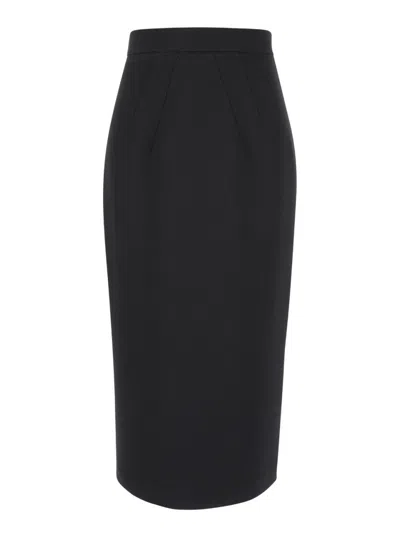 Plain Midi Black Pencil Skirt In Fabric
