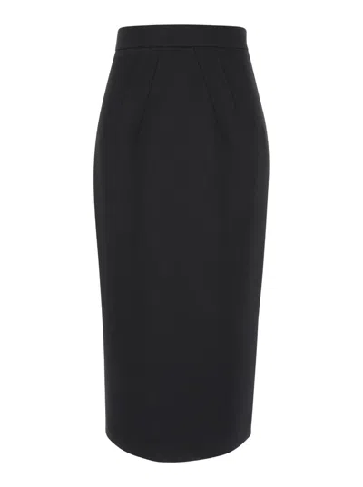 PLAIN MIDI BLACK PENCIL SKIRT IN FABRIC WOMAN