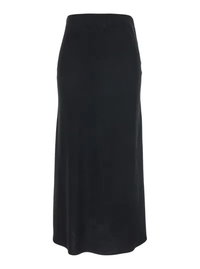 PLAIN BLACK MIDI SKIRT WITH CONCEALED SIDE ZIP CLOSURE