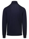 Plain Navy Blue Turtleneck Pull With Rib Trim In Wool In Blue