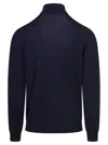 Plain Navy Blue Turtleneck Pull With Rib Trim In Wool In Blue