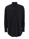 Plain Black Shirt With Classic Collar In Cotton Blend Stretch Woman In Black
