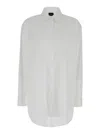 Plain White Shirt With Classic Collar In Cotton Blend Stretch Woman In White
