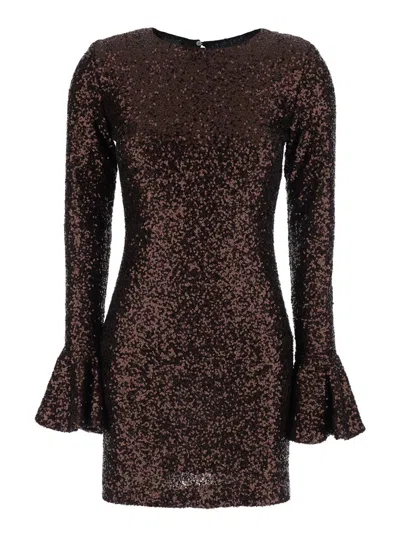 Plain Paillettes Dress In Brown