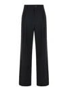 Plain Straight Blue Pants With Belt Loops In Black