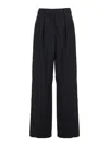 Plain Black Wide Pants With Pences In Fabric Woman In Black