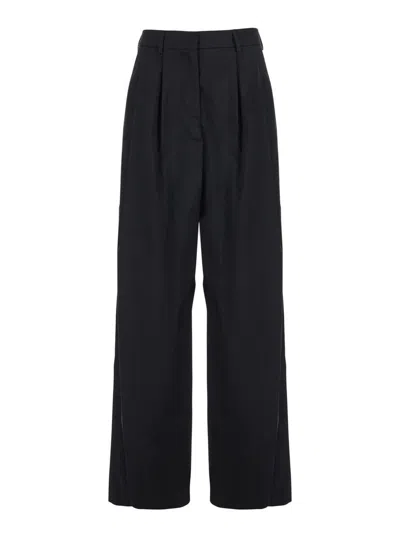 PLAIN BLACK PANTS WITH PENCES IN COTTON BLEND STRETCH WOMAN