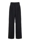 Plain Black Wide Pants With Pences In Fabric Woman In Black