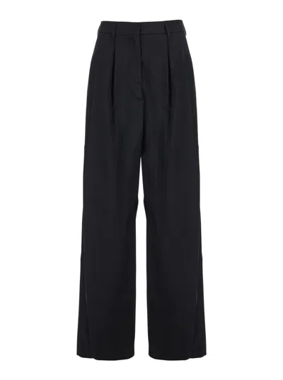PLAIN BLACK PANTS WITH PENCES IN COTTON BLEND STRETCH WOMAN