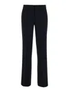 Plain Straight Blue Pants With Belt Loops In Fabric Woman In Blue