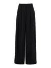 PLAIN BLACK WIDE PANTS WITH PENCES IN FABRIC WOMAN