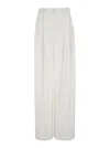 PLAIN WHITE WIDE PANTS WITH PENCES IN FABRIC WOMAN