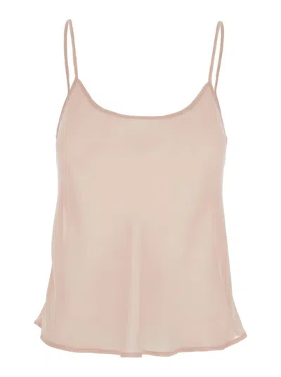 Plain Pink Top With Spaghetti Straps And Square Neck In Fabric Woman